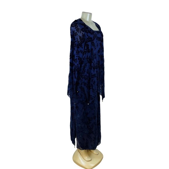 Sara Mique Three-Piece Set Women's Blue Velvet Leaf Patterned Size L - Picture 2 of 16